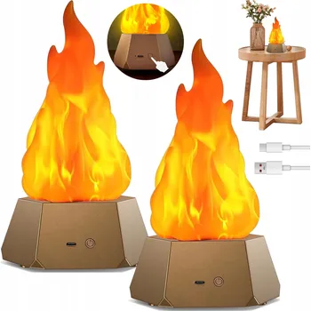 Lampička NOČNÍ LAMPA LED 3 REŽIMY PROJEKCE PLAMENE STMÍVATELNÁ USB DO LOŽNICE 2KS