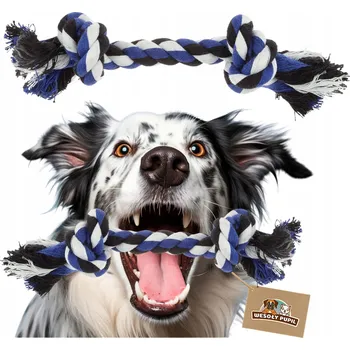 Hračka pro psa Provazy a kolečka pro psa Wesoły Pupil Hračka pro psy szczeniaka SZNUR PŘETAHOVADLO pletená ZUBNÍ uzlíky 21 cm