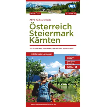 ADFC-Radtourenkarte OS3 Osterreich Steiermark Karnten 1:150:000, reiSs- und wetterfest, E-Bike geeignet, GPS-Tracks Download, mit Bett+Bike Symbolen, mit Kilometer-Angaben. 1:150'000: Mit Drauradweg, Kolektiv autorů