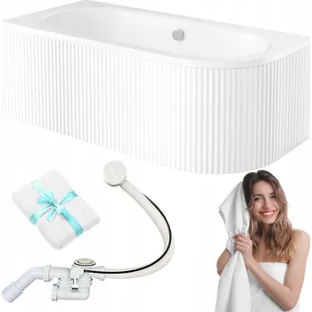 Vana Obdélníková vana s bílým rýhovaným panelem BESCO AVITA 150x75 levá + sifon