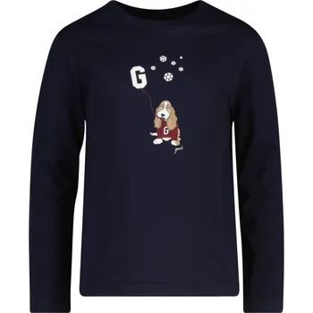 Dívčí tričko TOP GANT DOG AND SNOWFLAKES PRINT LS TOP EVENING BLUE