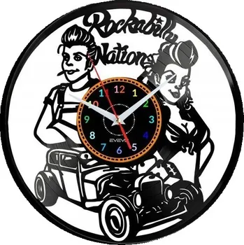 Hodiny ROCKABILLY NÁSTĚNNÉ HODINY DEKORATIVNÍ MODERNÍ VINYLOVÁ DESKA NA ZEĎ