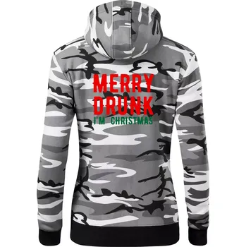 Dámská mikina Merry Drunk I'm Christmas - Dámská mikina trendy zipper s kapucí - XL ( Šedý maskáč )