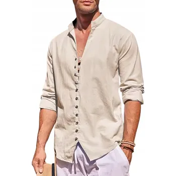 Pánská košile Pánská košile Bavlna Len Stojka na léto Prodyšná Lněná Island Vibes vel. L