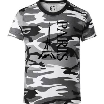 Chlapecké oblečení Paris nápis Eiffelovka na výšku - Dětské maskáčové triko - 122 cm/6 let ( Šedý maskáč )