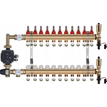 rozdělovač topení MOSAZNÝ ROZDĚLOVAČ PODLAHOVÉHO TOPENÍ 11 OKRUHŮ + ČERPADLOVÁ SKUPINA GRUNDFOS + PEX FITINKY