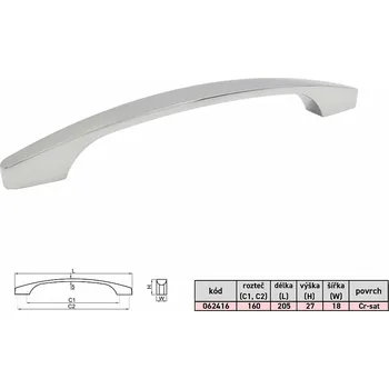 Nábytkové kování ALICE 160/192 délka 205 úchytka CHROM-SAT "AKČNÍ CENA BEZ SLEVY"