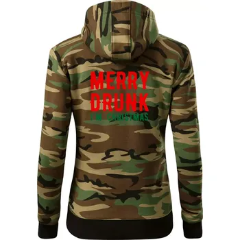 Dámská mikina Merry Drunk I'm Christmas - Dámská mikina trendy zipper s kapucí - S ( Hnědý maskáč )