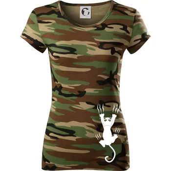 Dámské tričko Kočka visící - Dámské maskáčové triko - XS ( Hnědý maskáč )