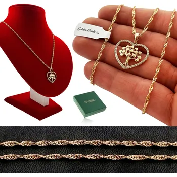 Náhrdelník ZLATÝ NÁHRDELNÍK SRDCE SE ZIRKONY + STROMEK ŠTĚSTÍ 18K IDEÁLNÍ DÁREK