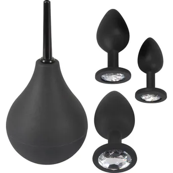 Black Velvets Anal Kit Silicone Douche + 3 Jewel Butt Plugs