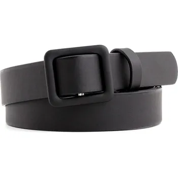 Opasek Dámský Kožený Opasek na Šaty s Čtvercovou Sponou, Černá, 105 cm, ekologická umělá kůže