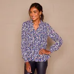 Plisovaná halenka z voálu s potiskem květin nám.modrá/modrá 36