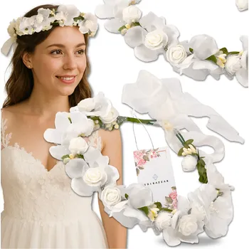 Čelenka Camerazar Věnec čelenka do vlasů s bílými růžemi v boho stylu pro přírodní vzhled