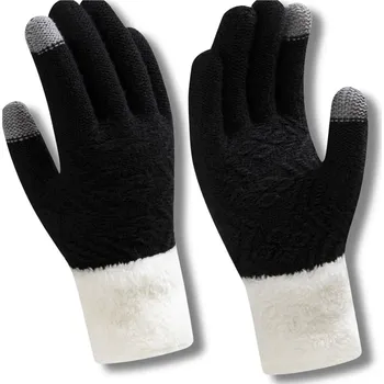 Rukavice Dámské Zimní Dotykové Rukavice s Medvídkem, Černé, Akrylová Příze, Univerzální Velikost