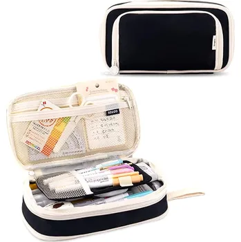 Penál Multifunkční Prostorný Organizér na Tužky, Černý, Polyester, 21.5x11x6 cm