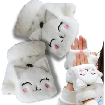 Rukavice Dámské zimní rukavice s chlopní, bílé, polyesterové, délka 25 cm