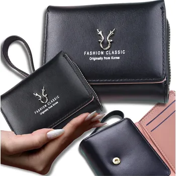 Peněženka Dámská Peněženka s Bambulí, Černá, ekologická umělá kůže, 11x9x3.5 cm