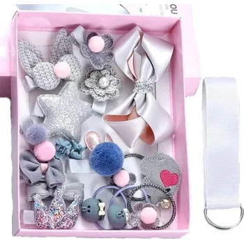 Ozdoba do vlasů Sada 18 šedých sponek do vlasů pro holčičku, různé vzory, velikost 6 cm - 1 cm