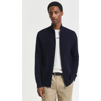 Pánský svetr KARDIGÁN GANT TEXTURED COTTON MERINO CARDIGAN EVENING BLUE