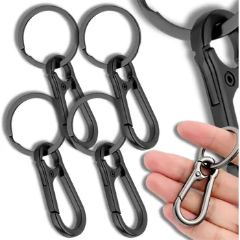 Camerazar Kovový klíčový přívěsek karabina s kroužky na klíče - černé, 4 ks