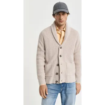 Pánský svetr KARDIGÁN GANT WOOL BLEND SHAWL COLLAR CARDIGAN LIGHT BEIGE MELANGE