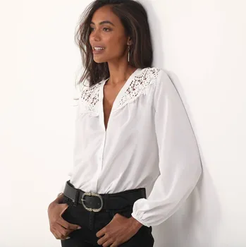 Dámská halenka Košilová halenka s macramé bílá 36