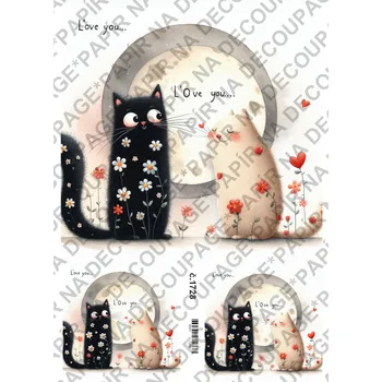 Výtvarný papír Rýžový a soft papír na decoupage - Kočky LOVE - KB01728 Materiál: Rýžový papír, Rozměr: A4