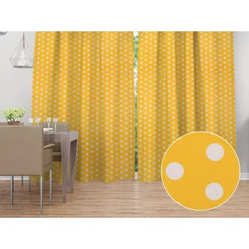 ubrus Bavlněný závěs Sandra SA-598 Bílé puntíky na žlutém 150x140 cm