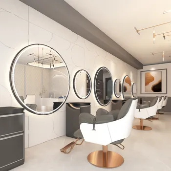 Zrcadlo Kadeřnické zrcadlo s LED osvětlením, kadeřnický salon, kosmetický salon, kadeřnické pracovní místo, nástěnné zrcadlo, hliníkový rám 120x120 PRO kulaté MR-OW-BLACK-3LIGHT-120