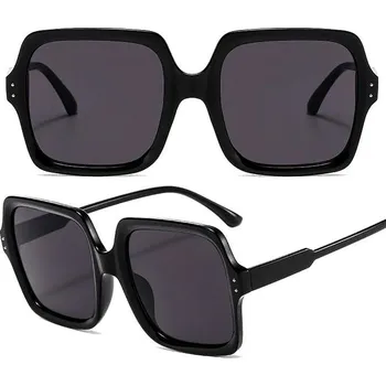 Sluneční brýle Unisex Sluneční Brýle s Velkými Čtvercovými Skly, Černé, Plastový Rám, UV400 Kat.3 Filtr