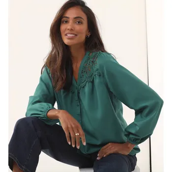 Dámská halenka Košilová halenka s macramé zelená 48