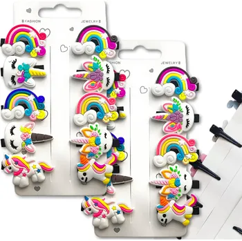 Ozdoba do vlasů Sada ručně vyráběných dětských sponek do vlasů s jednorožci, barevné, 5-7 cm, kov a plast