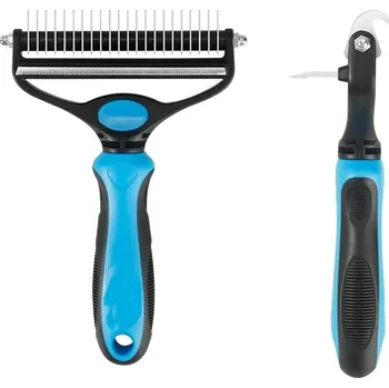 Kartáč pro zvířata Oboustranný hřeben na kadeře pro psy, protiskluzová gumová rukojeť, 18x12.5x4.5 cm