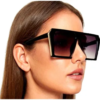 Sluneční brýle Oversize Dámské Sluneční Brýle, Čtvercové, Černé s UV400 Filtrem a Zlatými Kovovými Vložkami
