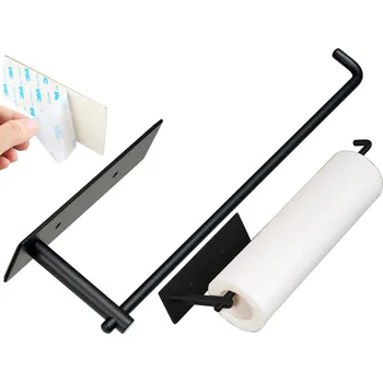 Věšák Robustní Držák na Papírové Uterky a Fólii, Nerezová Ocel, Černý Matný, 33x8x6.2 cm