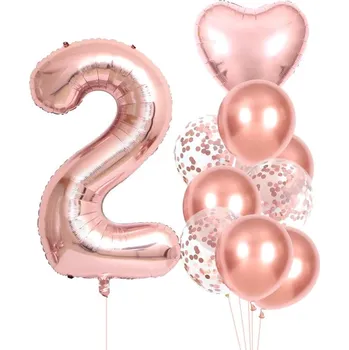 Balónek Sada 10 Růžových Balónků pro Druhé Narozeniny, Latex a Fólie, Max. Velikost 25 cm