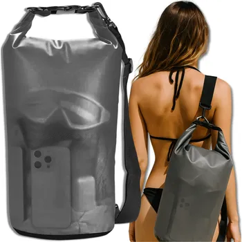 Vodácký pytel Camerazar Velká vodotěsná plážová taška 10l s transparentním designem a možností nošení na zádech