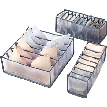 Organizér oblečení Organizér na spodní prádlo do skříně, 3 ks, šedý nylon, rozměry 32x12x12 cm a 32x32x12 cm