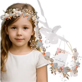 Čelenka Camerazar Dětská zlatá čelenka s bílým věncem, kamínky a perličkami