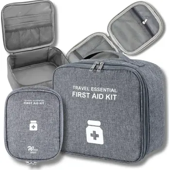 Lékárnička Cestovní Lékárnička s Organizérem pro Léky, Šedá, Sada 2 Kusů (25 x 22 x 12 cm a 14 x 11 x 2 cm)