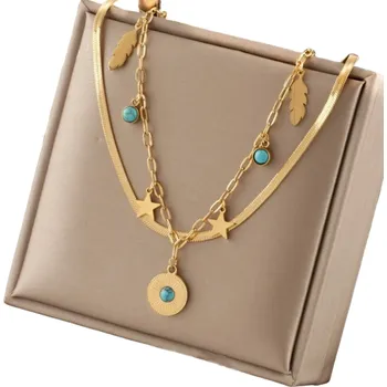 Náhrdelník Vintage Dvojitý Náhrdelník Zlaté Barvy z Chirurgické Oceli