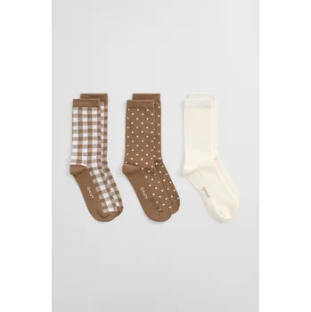 Dámské oblečení PONOŽKY GANT DOT AND GINGHAM CHECK SOCKS 3-PACK WARM KHAKI