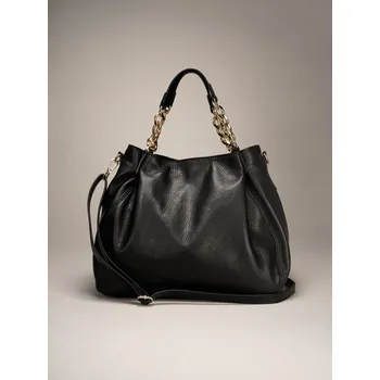 Kabelka Vera Pelle IT Italská černá kožená kabelka se zlatými řetízky