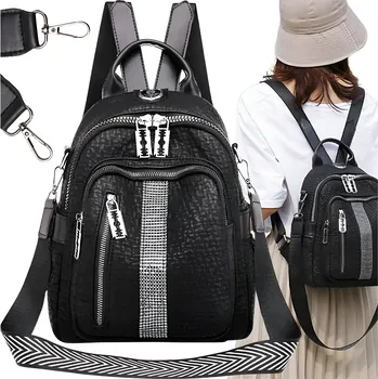 Městský batoh Černý dámský batoh s hadí kůží, vodotěsný, 100% polyester, 28x24x14 cm