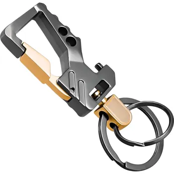 Pánská Klíčenka s Otvírákem na Láhve a Karabinou, Kovová, Délka 8.3 cm - Šířka 2.3 cm