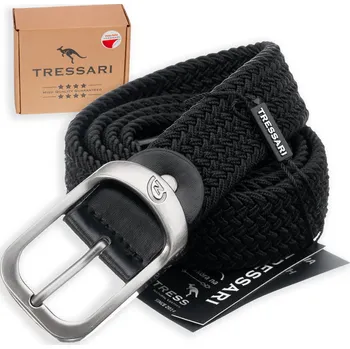 Opasek Camerazar TRESSARI černý elastický pletený pásek se stříbrnou sponou pro muže a ženy