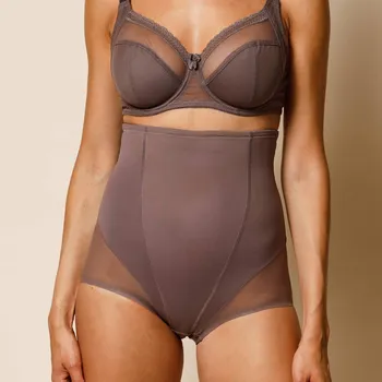 Stahovací body Kalhotky s vysokým pasem, úplet a stahující tyl kávová 36