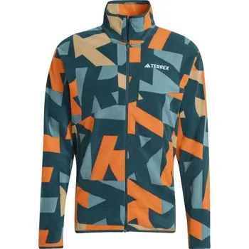 Pánská větrovka Pánská Outdoorová bunda adidas TERREX MULTI PRINTED FULL-ZIP FLEECE XL Tmavě zelená, Oranžová, Bílá