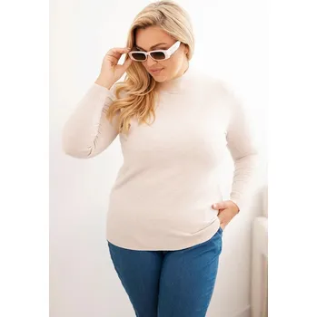 Dámský svetr Dámský svetr Plus Size z viskózy s rolákem béžový UNI
